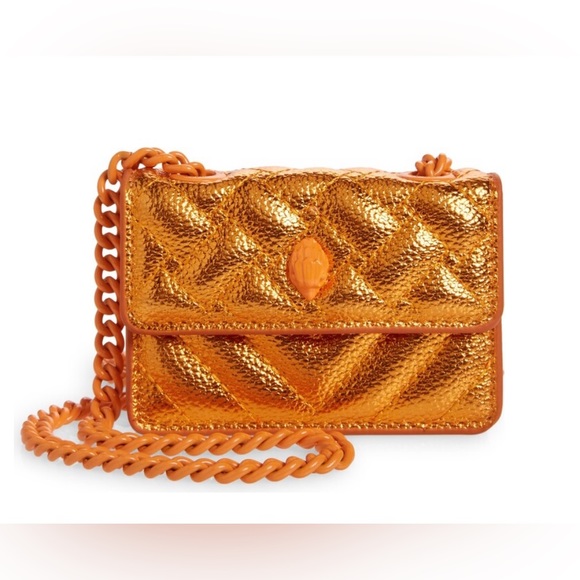 Kurt Geiger London Micro Kensington Orange Metallic Quilted Crossbody Bag - Picture 11 of 11